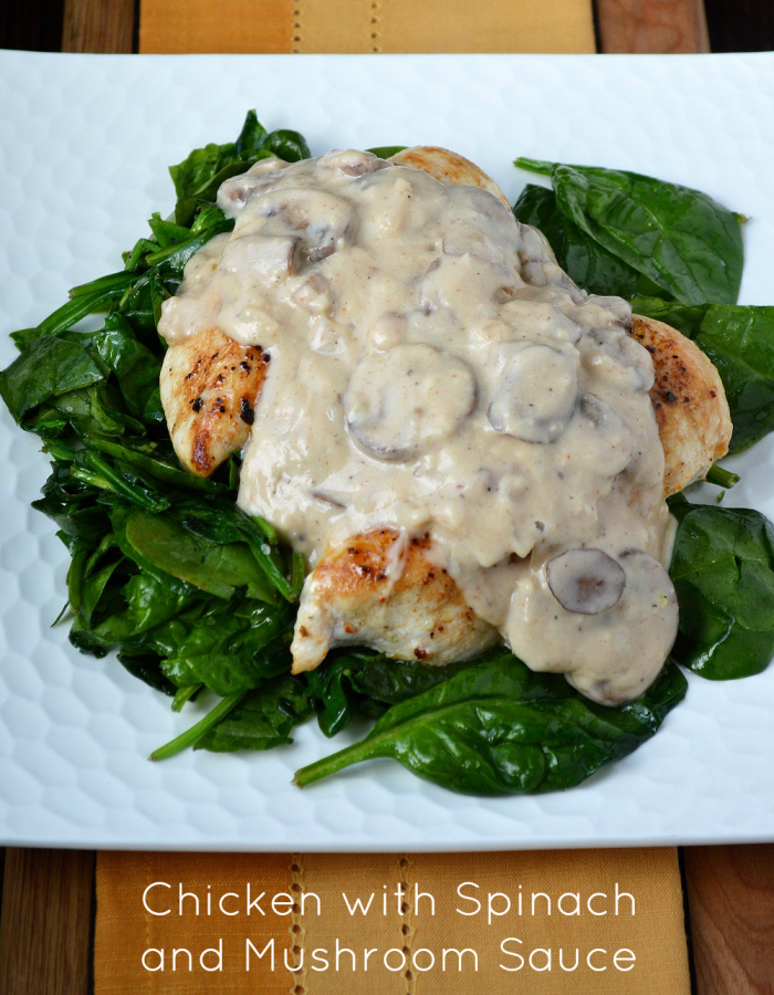 Chicken in Mushroom Sauce Served Over Sauteed Spinach