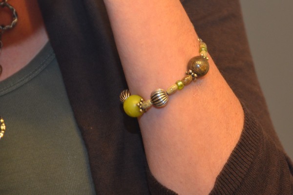 handmade bracelet in green and brown