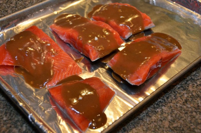 salmon marinating