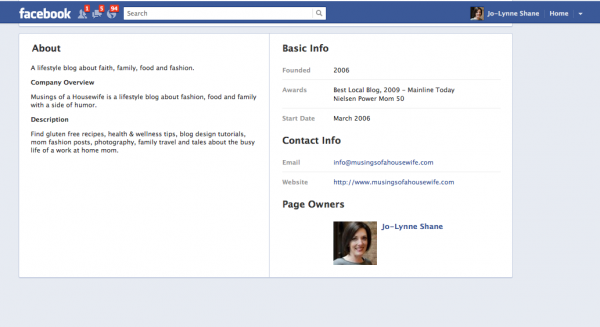 Facebook Timeline Page About Section