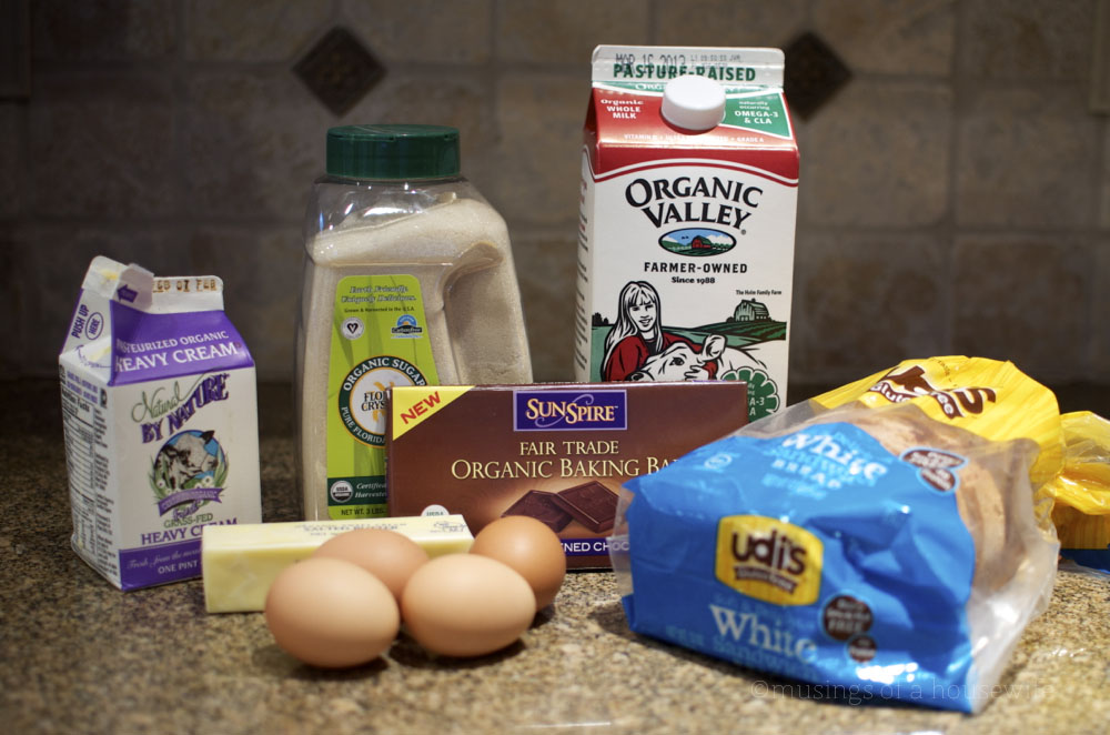 ingredients for chocolate bread pudding