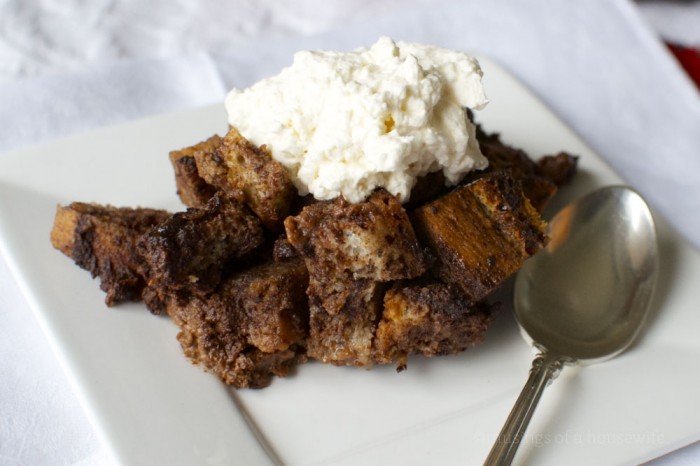gluten-free chocolate bread pudding with homemade whipped cream