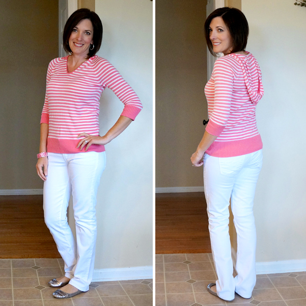 pink stripes & white jeans #30daysofoutfits