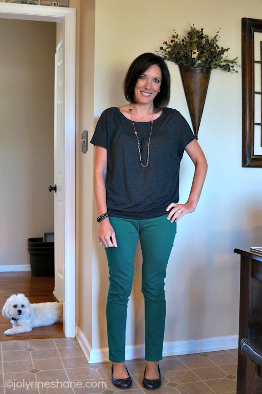 green jeans with charcoal