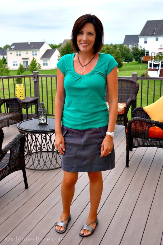 Teal Tee with Gray Twill Skirt