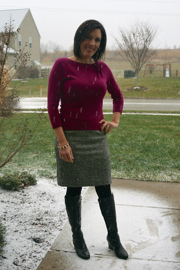 What to Wear to Church: Cashmere Sweater & Tweed Skirt with Boots