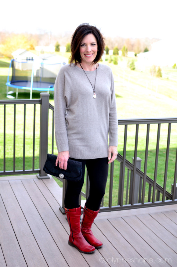 tunic sweater leggings red boots