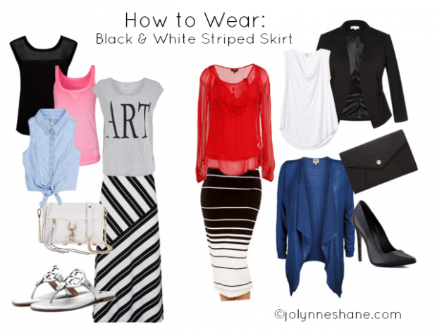how to wear a black and white striped skirt
