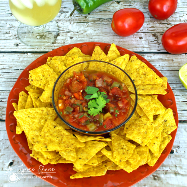 Homemade Cooked Salsa Recipe with Fresh Tomatoes and a side of Corn Chips