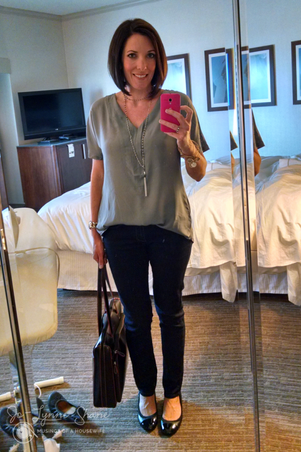Gray "Aluminum" Blouse with Dark Jeans