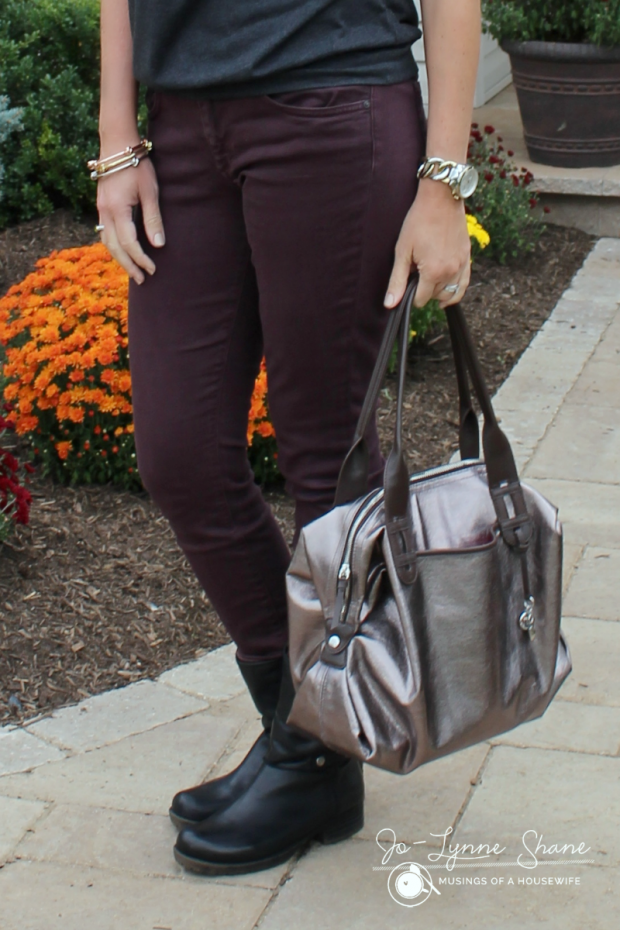 Fall Fashion: Plum Skinnies with Metallic How Does She Do It Carryall