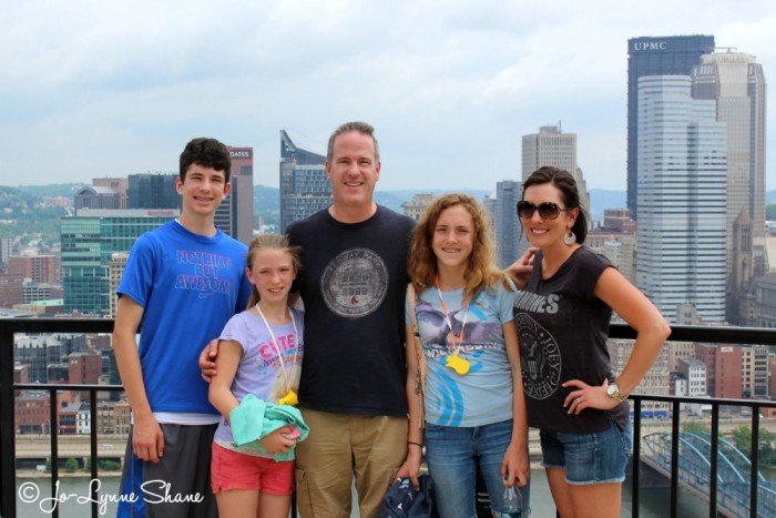 family picture at the top of the Incline overlooking Pittsburgh