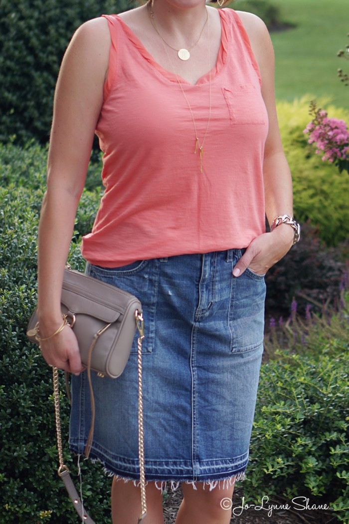 Jean Skirt + Tank Top + Sandals = the perfect casual summer outfit for the mom on the go!