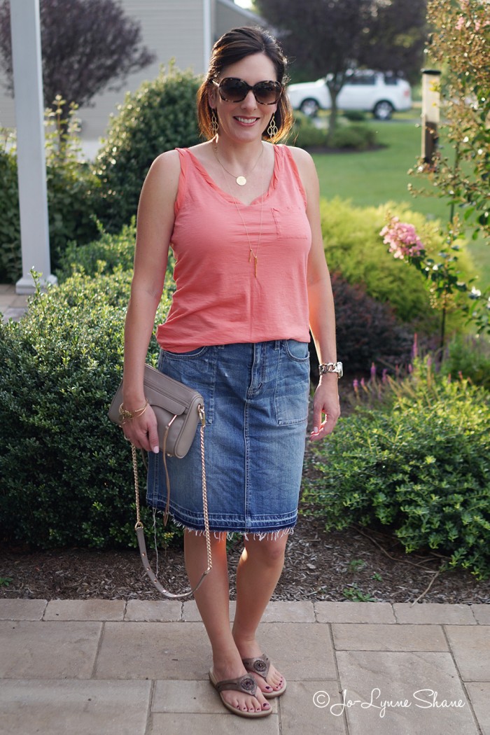 Jean Skirt + Tank Top + Sandals = the perfect casual summer outfit for the mom on the go!