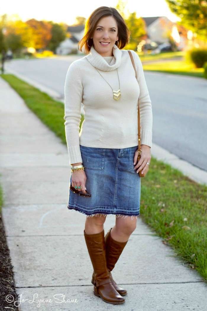 jean skirt with boots