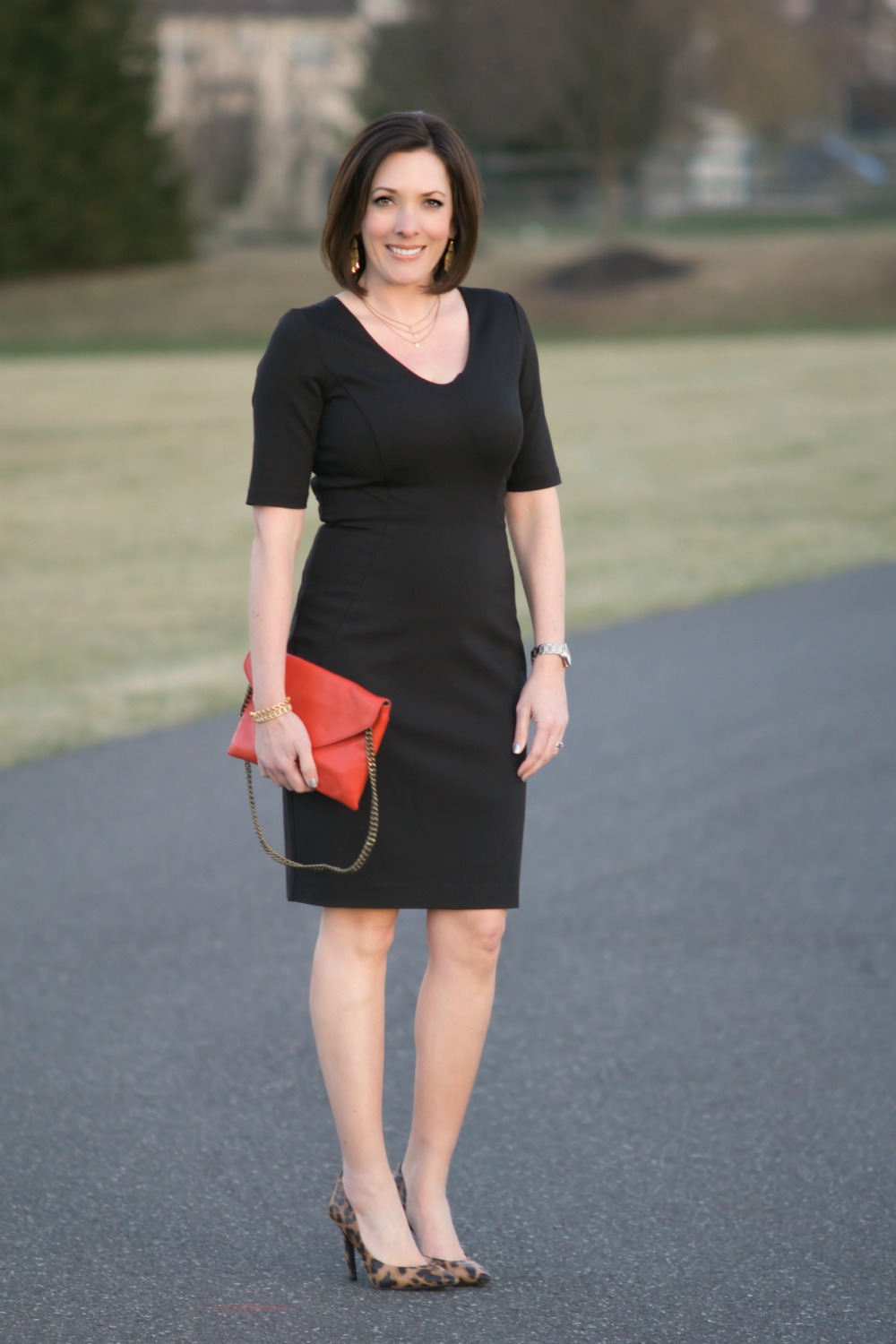 How to Accessorize a LBD: with Leopard Pumps + Red Clutch