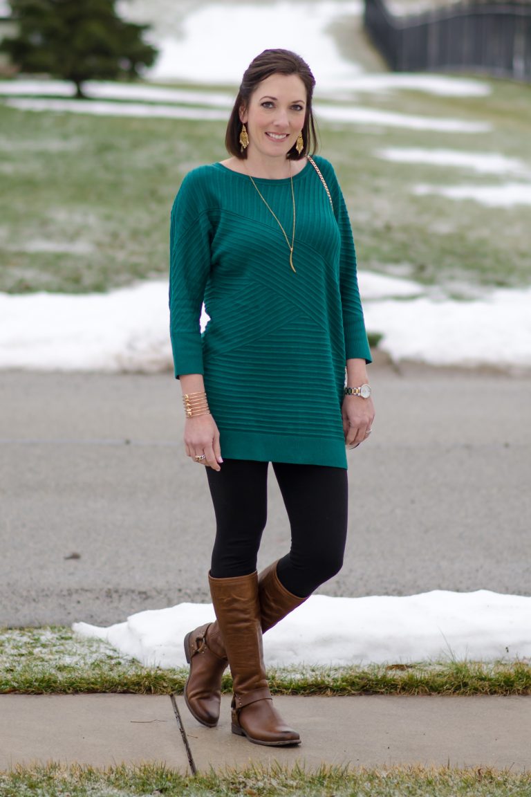 Spring Fashion Preview: Green Tunic, Leggings & Riding Boots