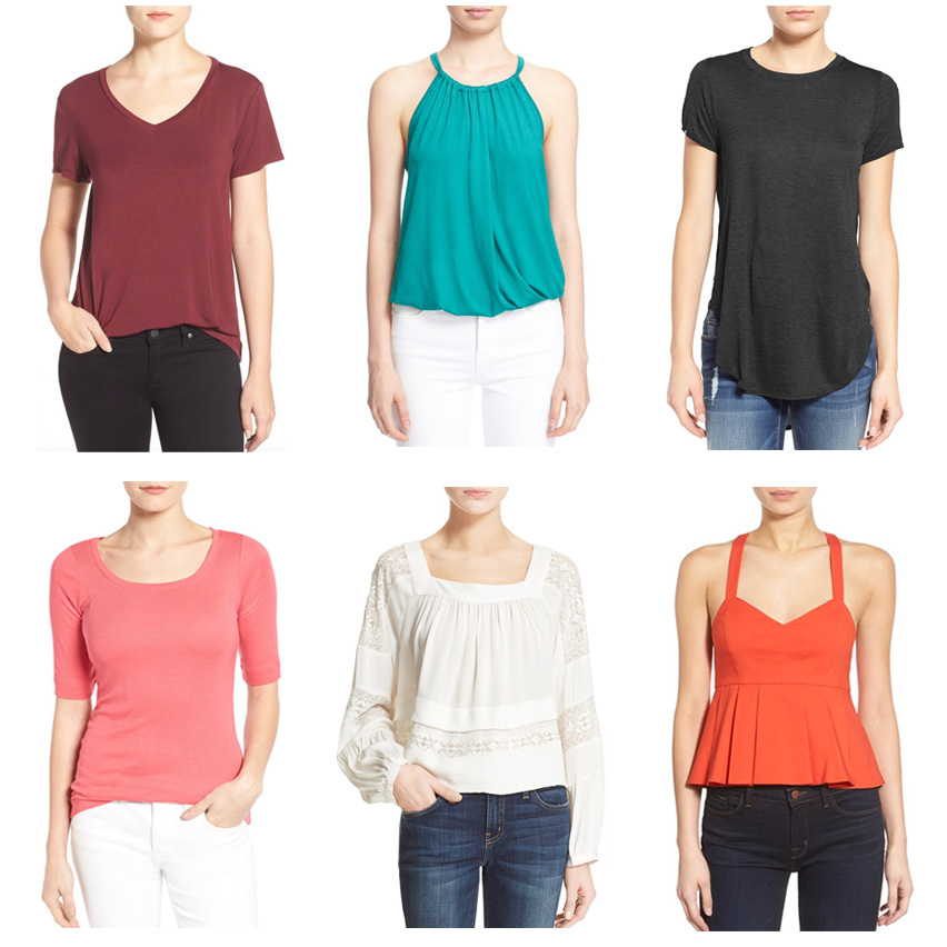 A scoop neck flatters broad shoulders because it softens the