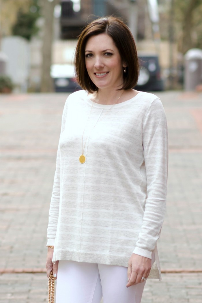 What I Wore: White Neutrals with Grey Striped Tunic