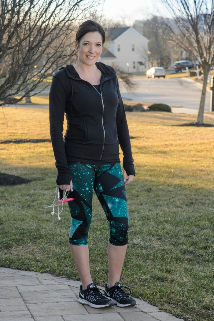 Spring Workout Clothes: Zella Double Scoop Neck Tank with Alo Airbrush Print Capris and Fleece Front Zip Hoodie