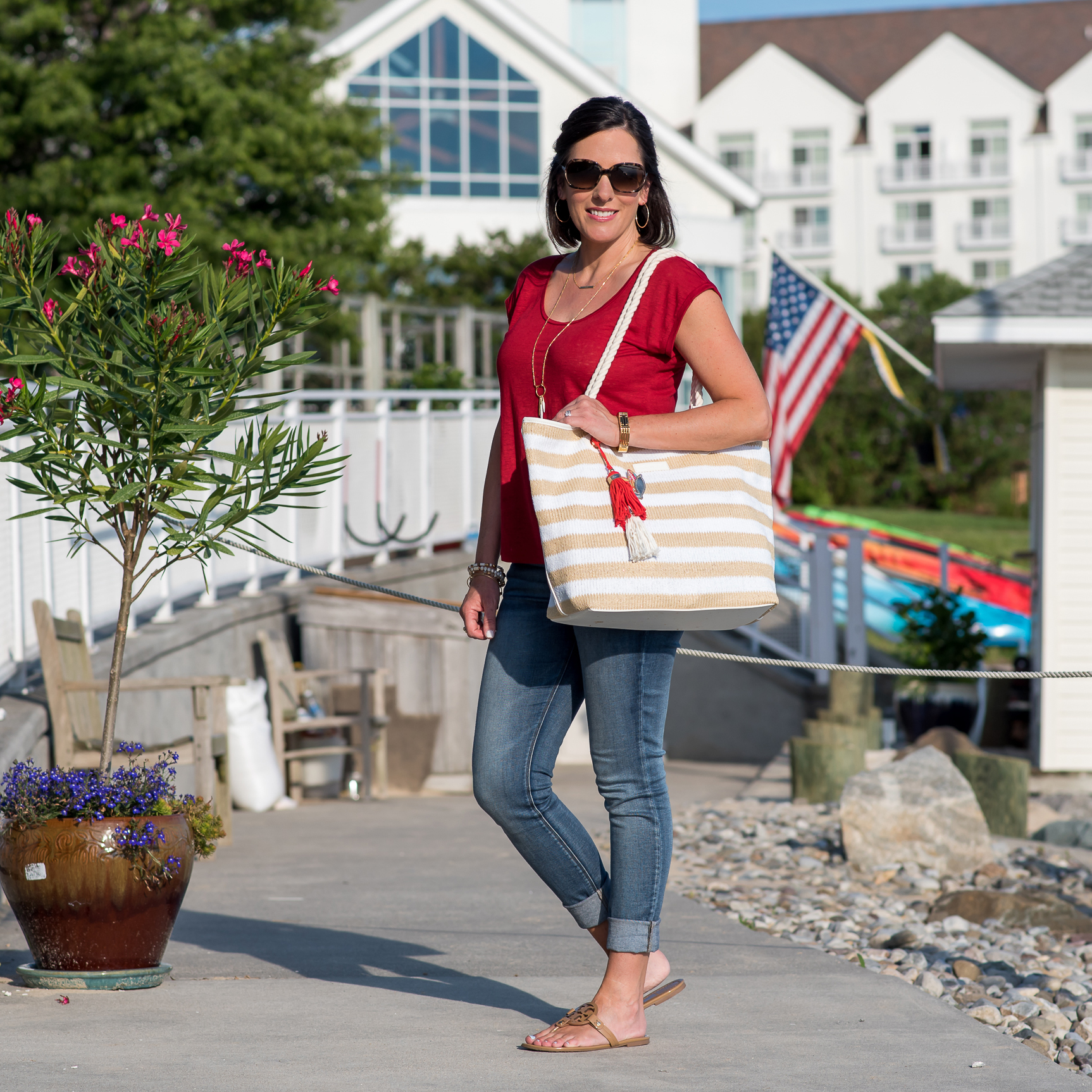 This casual 4th of July outfit for women over 40 is festive but tasteful. You can easily adapt this July 4th outfit idea with what you have in your closet!