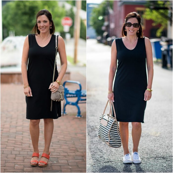 black dress with white converse
