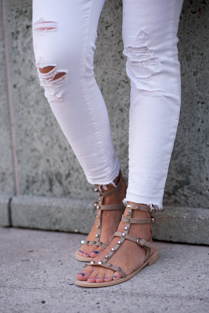 I am so obsessed with these R Minkoff Georgina Studded Gladiator Sandals. Such a great look for summer!