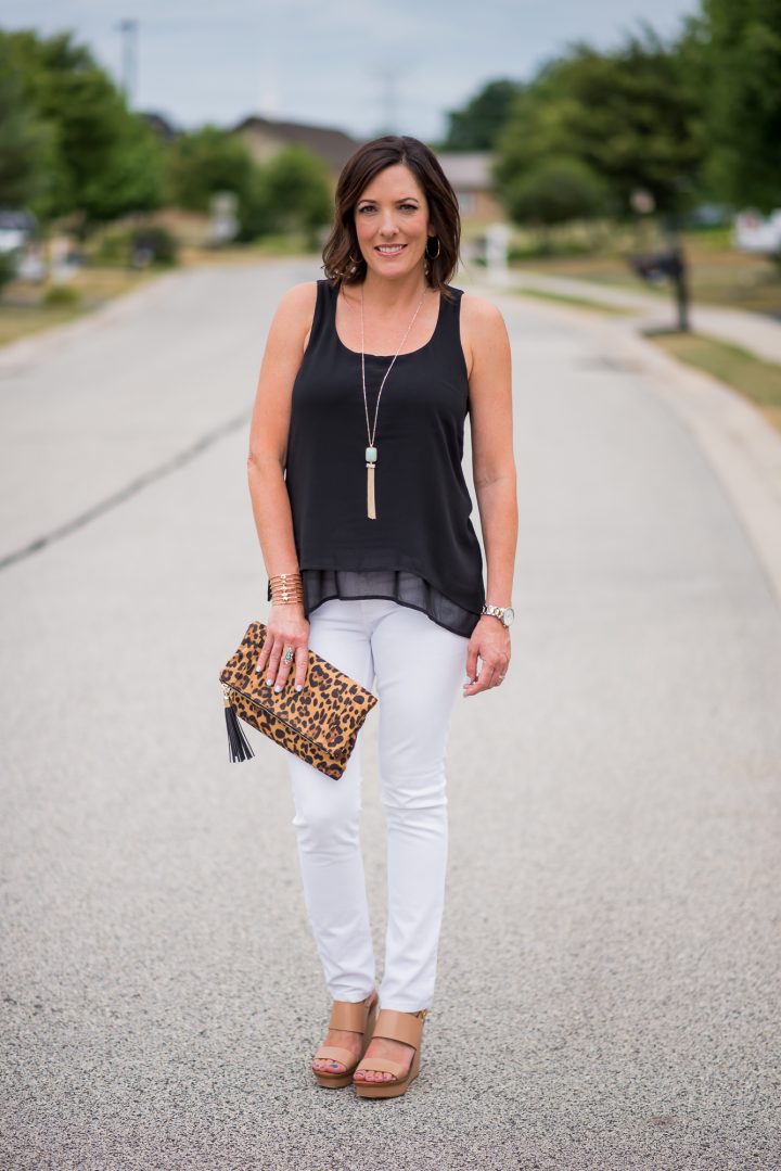 how to style a layered tank for a classic black-and-white summer outfit