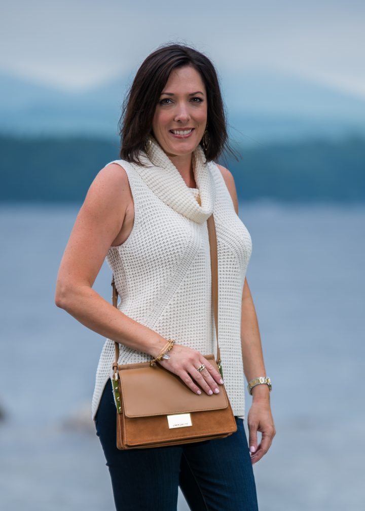 An early fall outfit featuring the Two by Vince Camuto Sleeveless Waffle Stitch Cowl Neck Sweater in Antique White