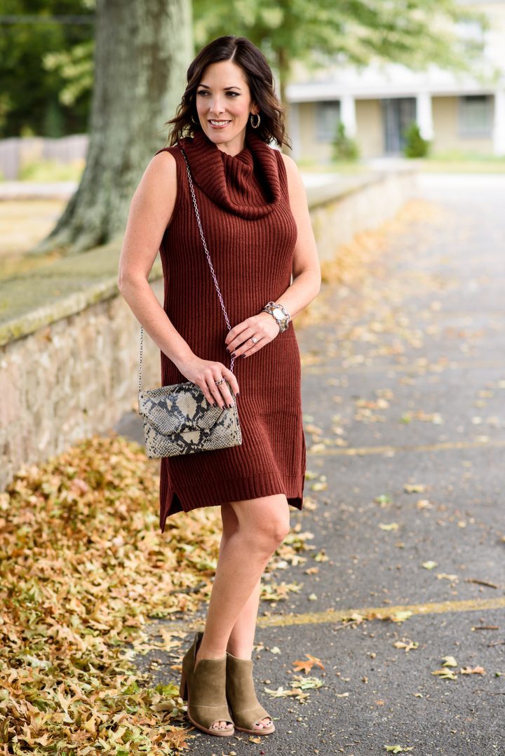 maroon sweater dress outfit
