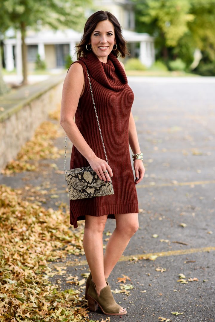 sweater dress with short boots