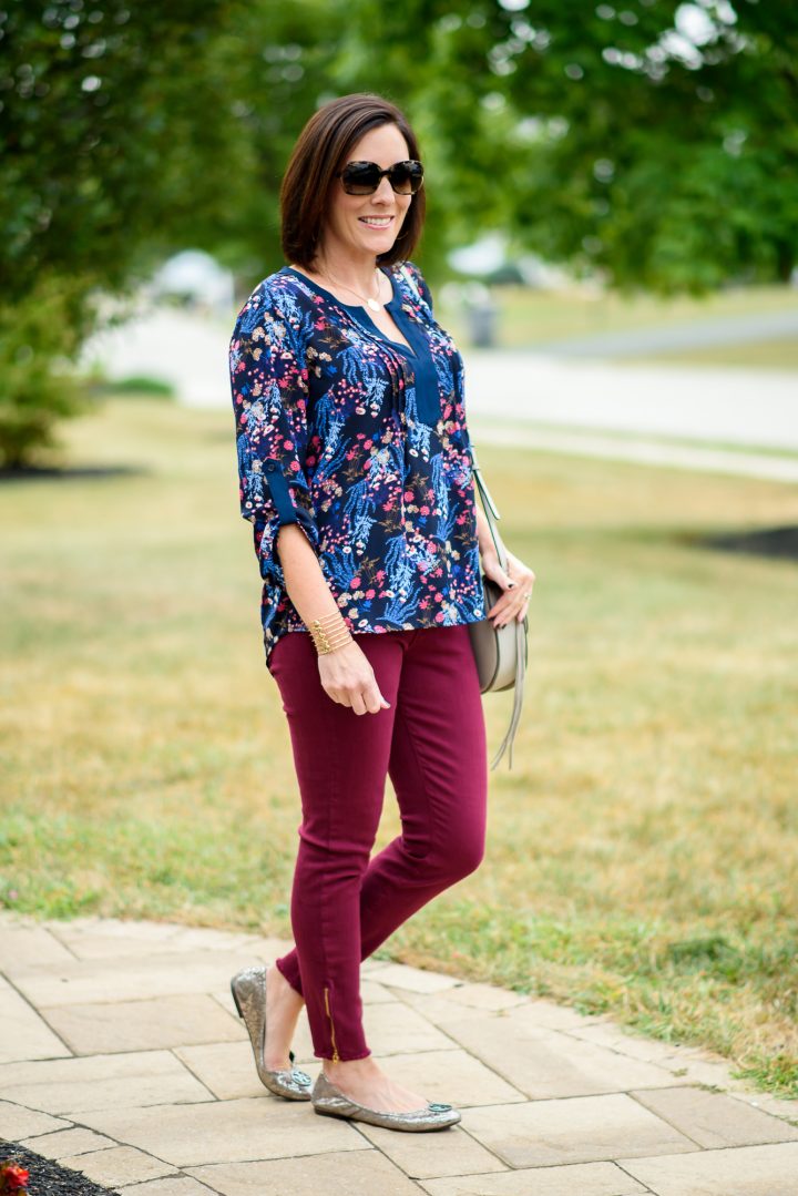 September 2016 Fall Stitch Fix Review featuring Collective Concepts Minden Pleat Detail Blouse with the Pistola Caterina Frayed Hem Ankle Zip Skinny Jeans.