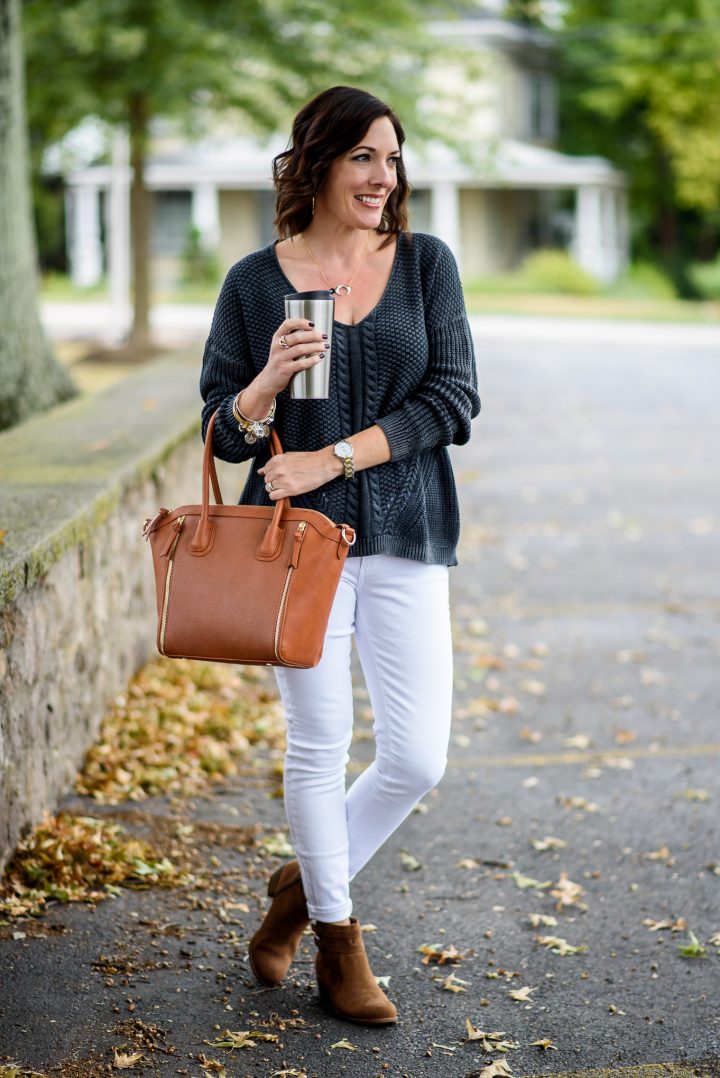 white pants fall outfit