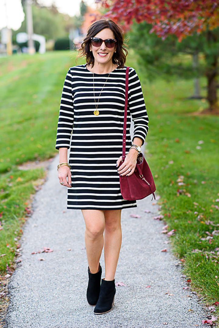 striped dress with boots