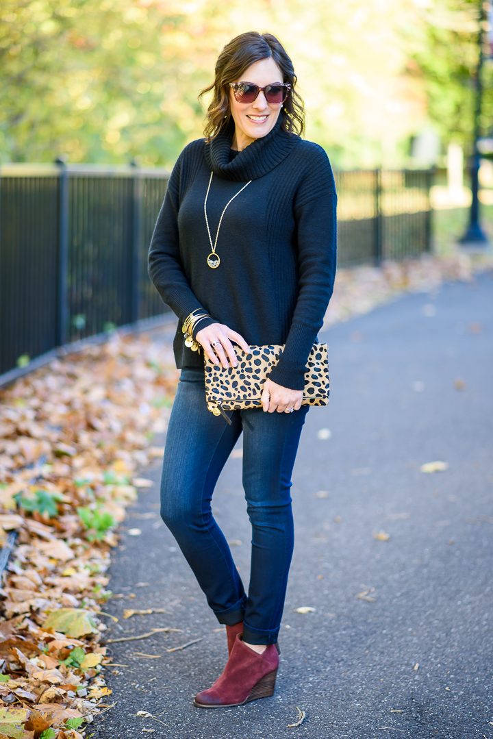 Beet Suede Booties & the Perfect Chunky Black Turtleneck | Jo-Lynne Shane
