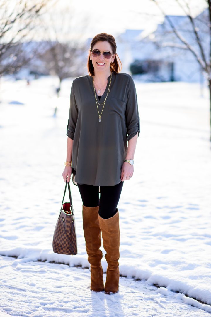Casual Outfit Formula: Leggings + Tunic + Tall Boots