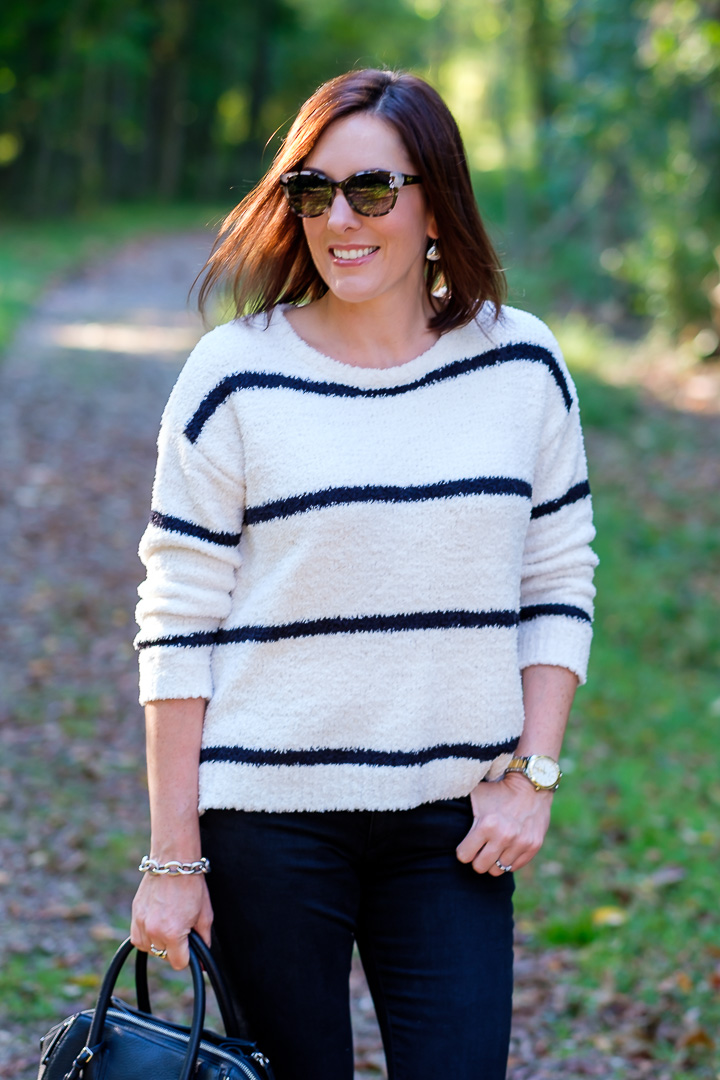 Jo-Lynne Shane wearing BB Dakota striped chenille sweater.