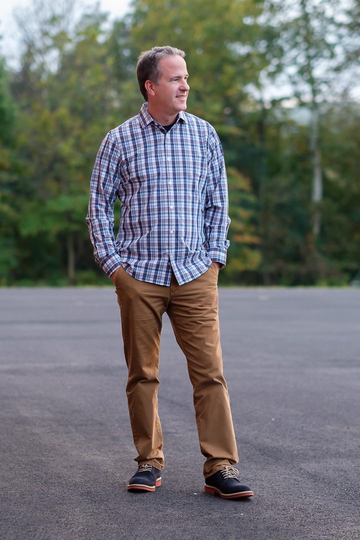 Fall Men's Workwear Look with Nordstrom featuring Mizzen + Main Performance Sport Shirts and Bonobos Straight Fit Washed Chinos
