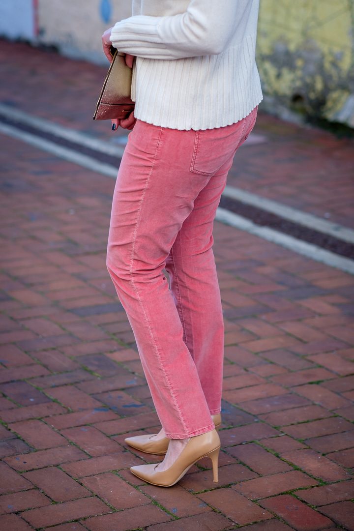 LOFT Washed Velvet Pants in Faded Rust with nude pumps