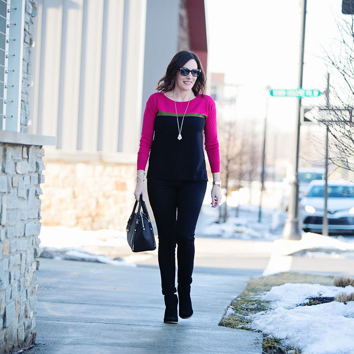 Colorblock Sweater Outfit with Black Jeans