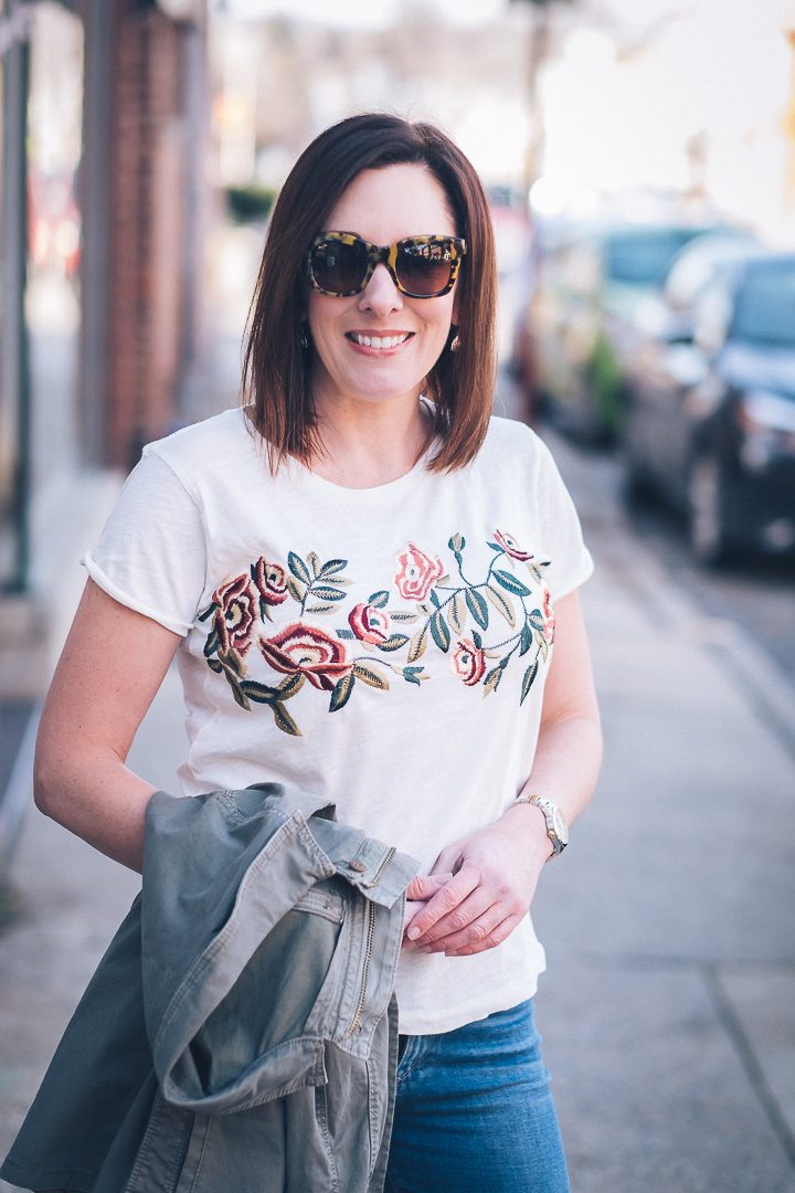 Lucky Brand Rose Embroidered Tee | Jo-Lynne Shane | Fashion for Women Over 40