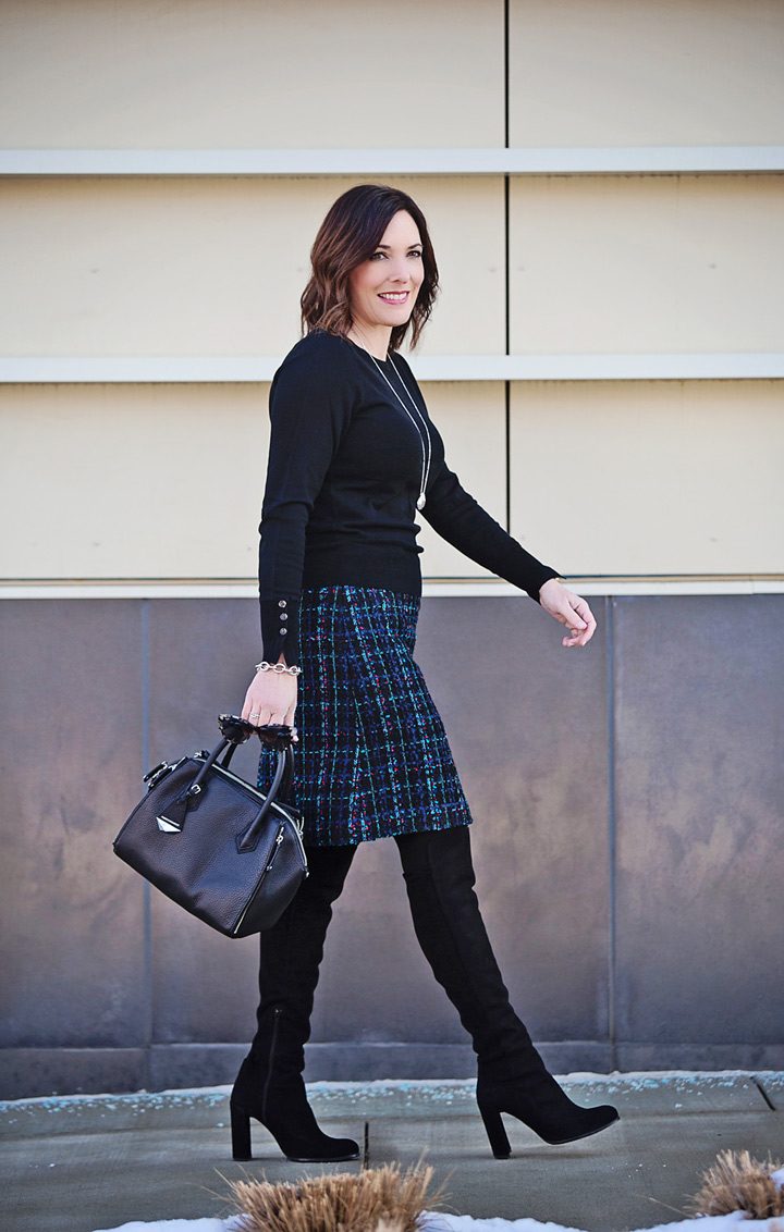 Winter Tweed Skirt Outfit with OTK Boots