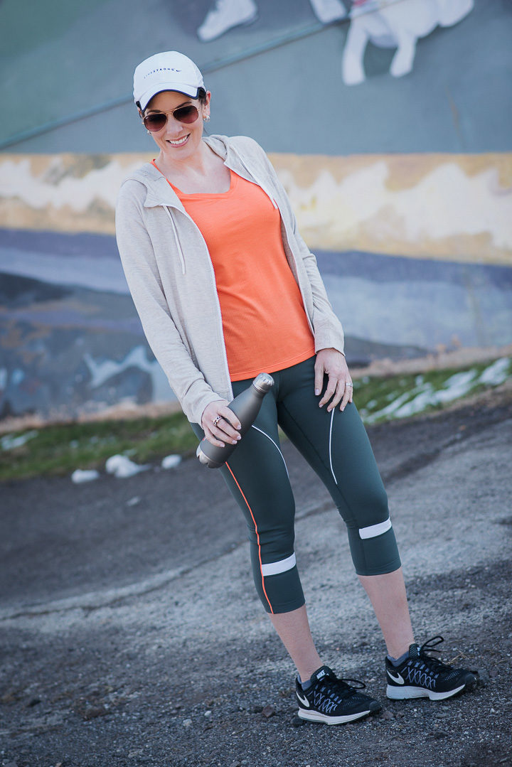 Jo-Lynne Shane wearing a spring workout look with Nordstrom featuring Zella Fly Mode Tee, Well Played Zip Fleece Hoodie, and Piper High Waist Crop Leggings.