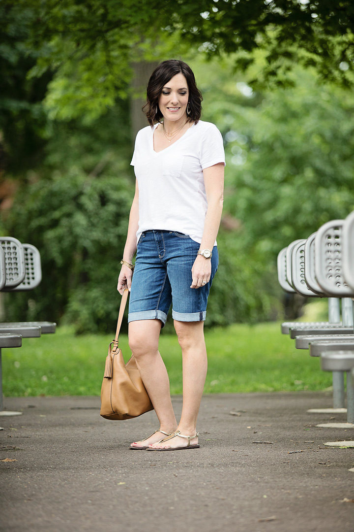 How to Wear Bermuda Shorts Without Looking Frumpy: Many women over a certain age don’t want to wear short shorts, but Bermuda shorts can skew frumpy, so I have some tips to help you choose and style these longer shorts to create a look that is stylish and flattering.