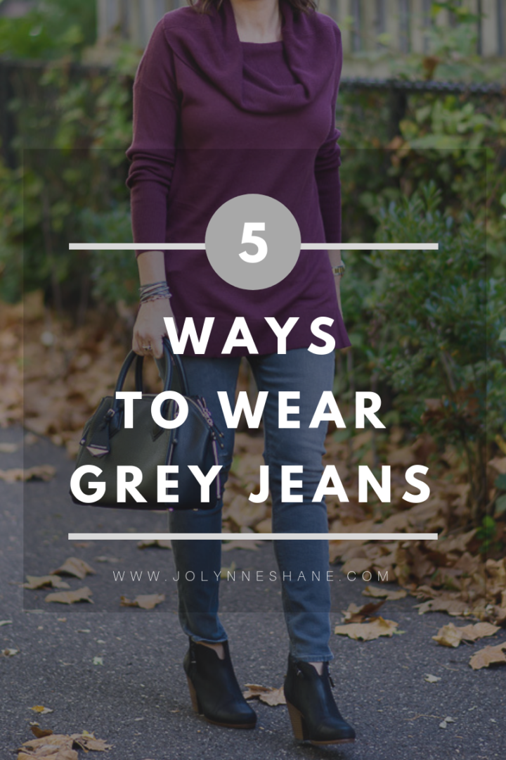 Today I'm rounding up 5 ways to wear grey jeans for women over 40 from outfits I've shared over the past few years. Jo-Lynne Shane 