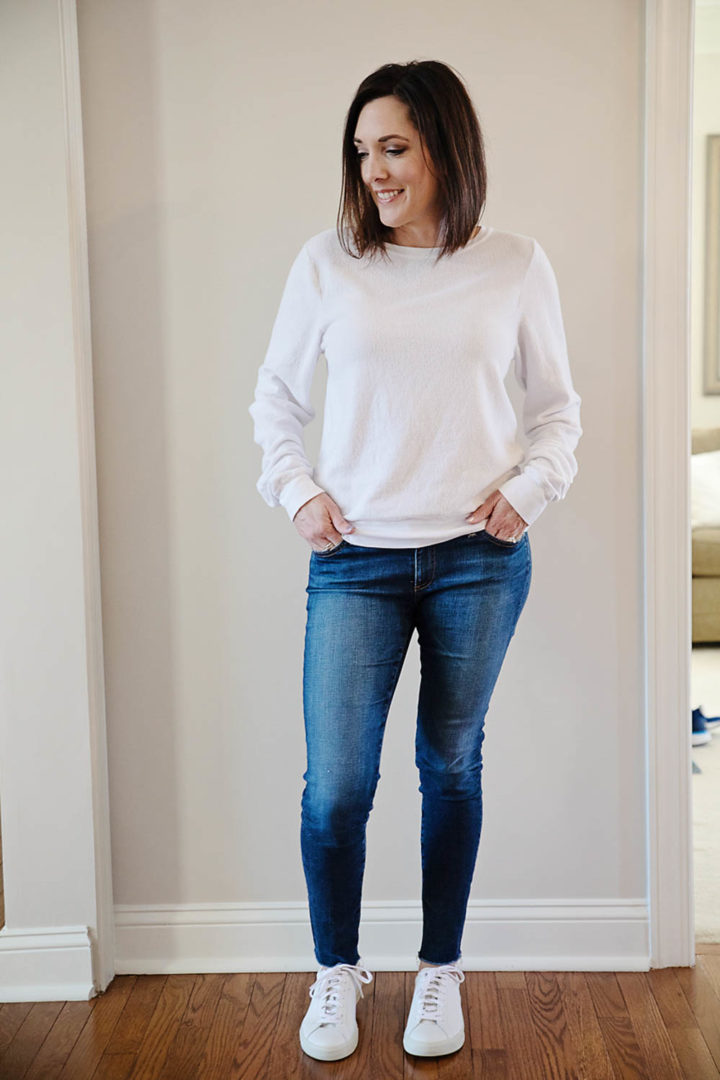2019 Fashion Sneaker Reviews: Jo-Lynne Shane wearing Veja Esplar Extra-White