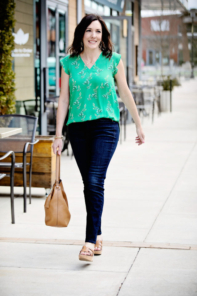 Green Printed Blouse Two Ways