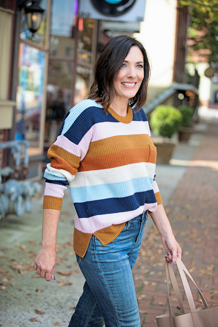 Madewell Thompson Pocket Pullover Sweater in Rainbow Stripe