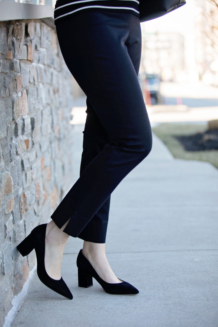 black skinny ankle pants and pumps