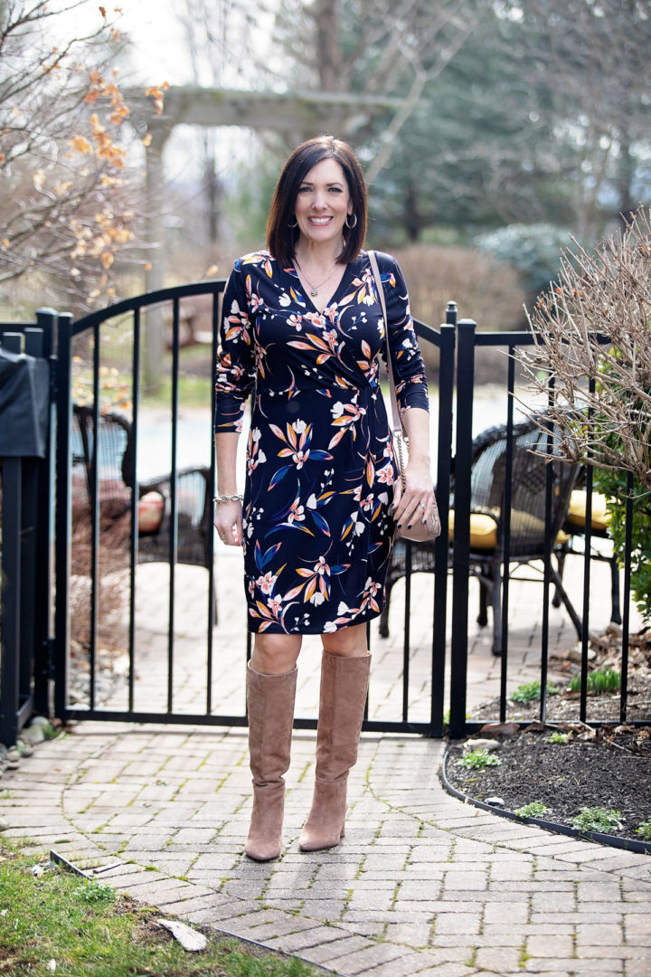 I'm styling this long sleeve faux wrap dress and sharing how to choose a floral print that isn't frumpy.